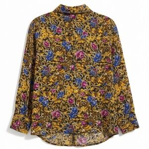 Jordan Baroque Floral Button Down Blouse, Gold Blue Purple, Women's Size 12‎